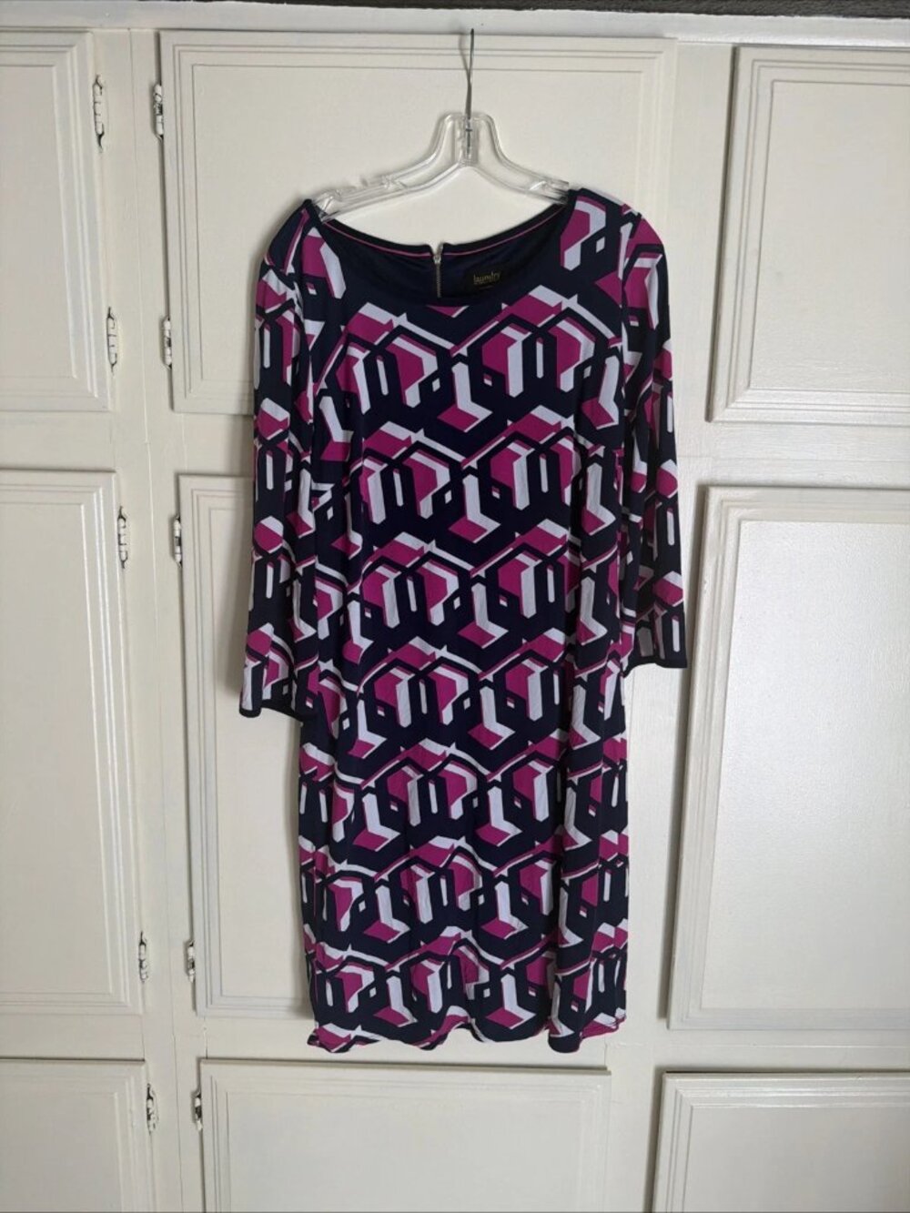 LAUNDRY By SHELLI SEGAL Pink & Blue Geometric Shift Midi Dress Size 10